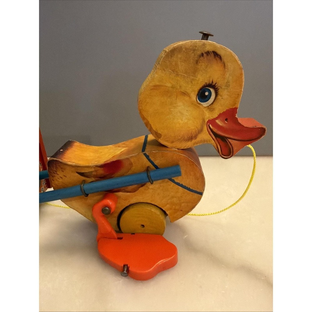 Vintage 1950s Fisher Price Wooden Musical Duck Pull Toy w/ Replaced Pull String - Picture 8 of 16